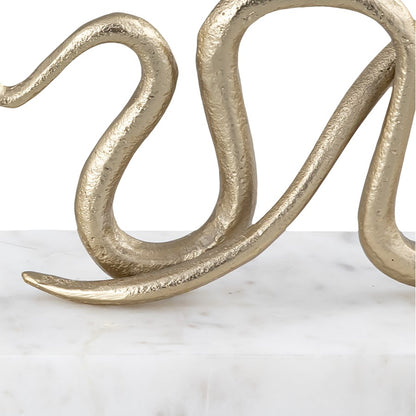Atlas Lighting Snake Bookend Set of 2 | Polished Brass Serpent on White Marble Base | Bookshelf & Desktop Decor | Model AC11596-01S