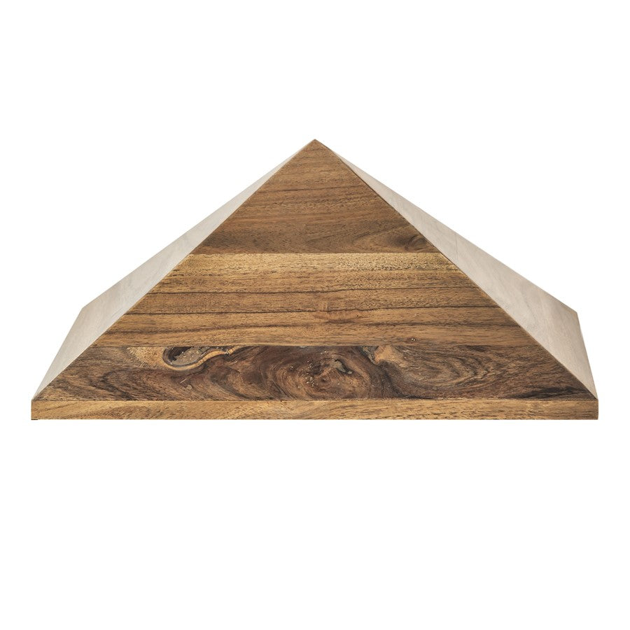 Atlas Lighting Sollis 12in Natural Wood Pyramid | Faceted Mango Wood Decorative Object | Bookshelf & Coffee Table Accent | Model AC11599-01