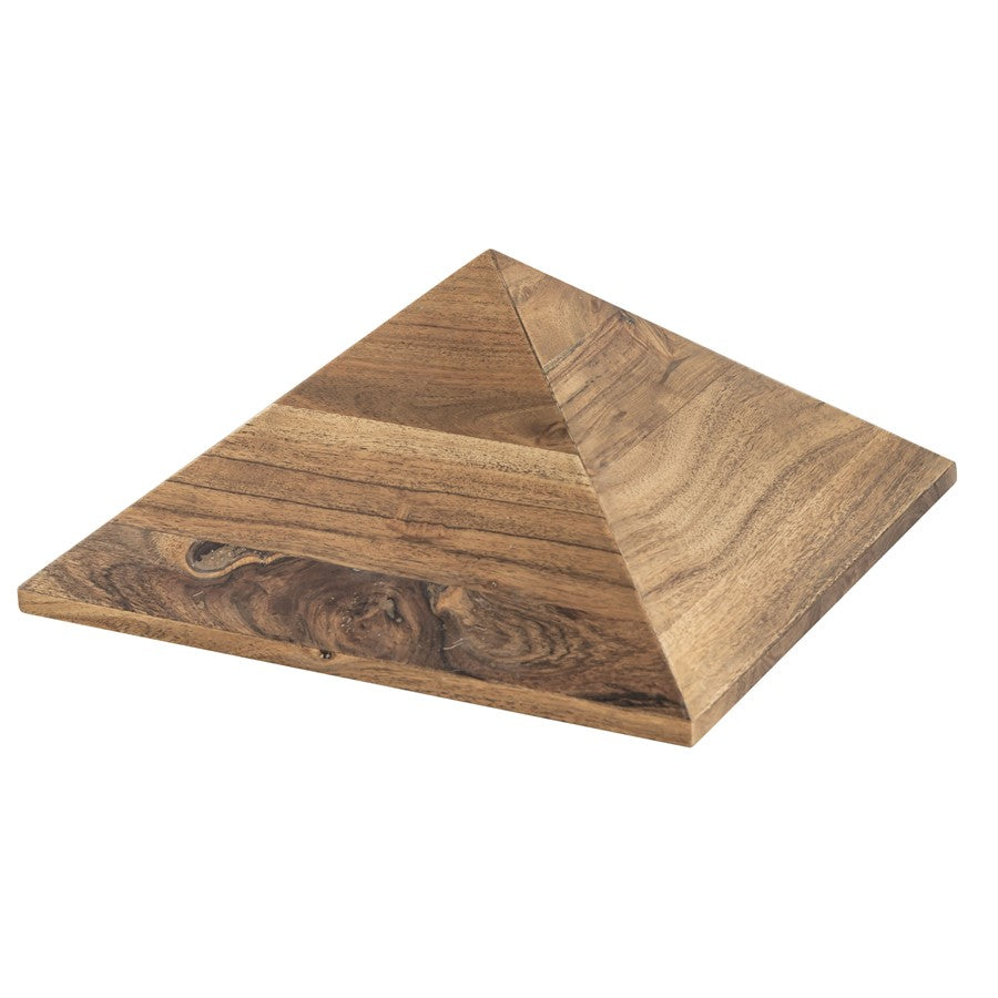 Atlas Lighting Sollis 12in Natural Wood Pyramid | Faceted Mango Wood Decorative Object | Bookshelf & Coffee Table Accent | Model AC11599-01