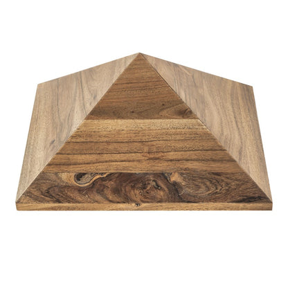 Atlas Lighting Sollis 12in Natural Wood Pyramid | Faceted Mango Wood Decorative Object | Bookshelf & Coffee Table Accent | Model AC11599-01