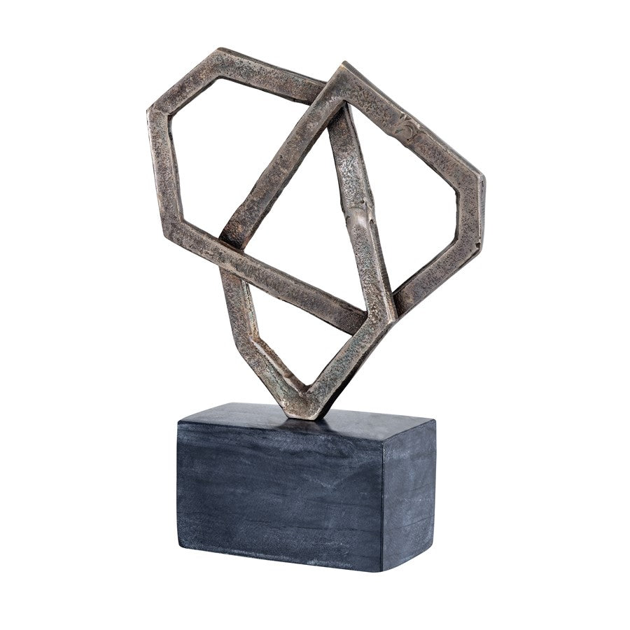 Atlas Lighting Spade 16in Antique Bronze Metal Sculpture | Gold-Distressed Finish on Marble Base | Bookshelf & Mantel Accent | Model AC11601-01