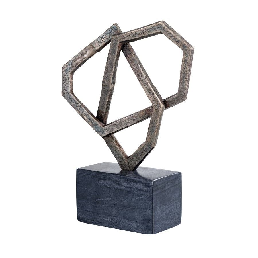 Atlas Lighting Spade 16in Antique Bronze Metal Sculpture | Gold-Distressed Finish on Marble Base | Bookshelf & Mantel Accent | Model AC11601-01