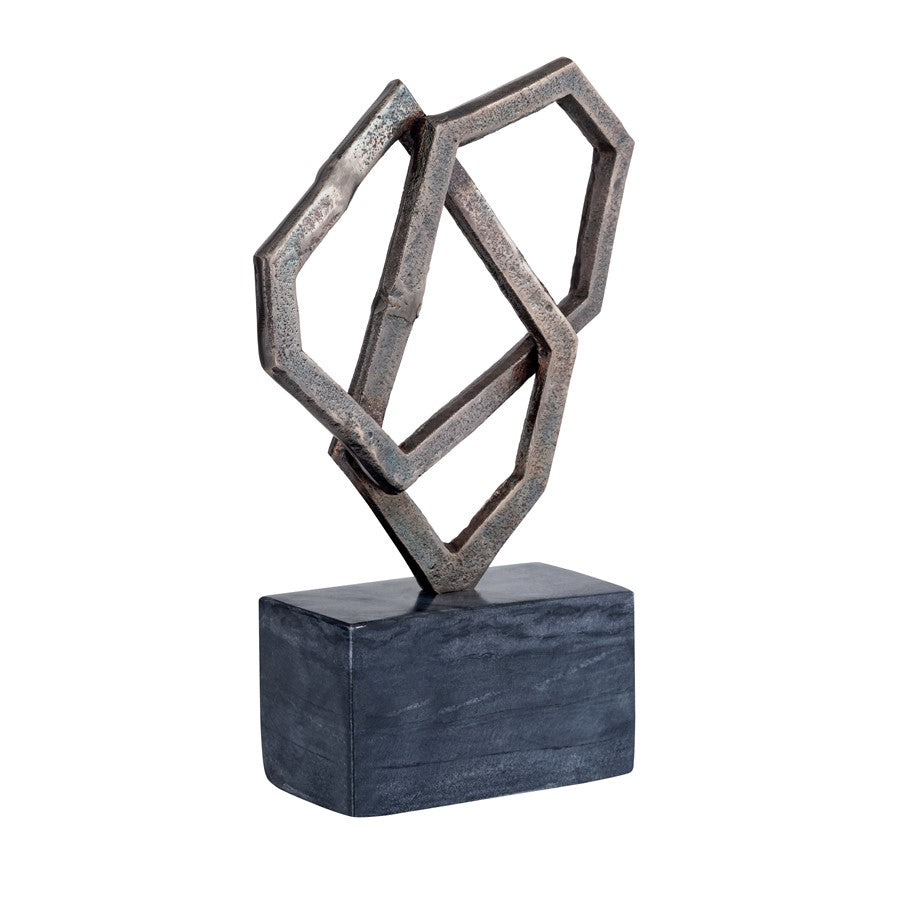 Atlas Lighting Spade 16in Antique Bronze Metal Sculpture | Gold-Distressed Finish on Marble Base | Bookshelf & Mantel Accent | Model AC11601-01