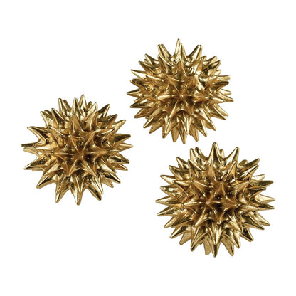 Atlas Lighting Spangle Set of 3 Gold Leaf Orbs | Composite Decorative Spheres | Shelf & Table Decor | 5 x 5 x 5 in each | Model AC11602-01S