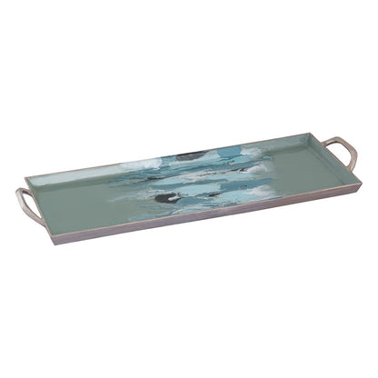 Atlas Lighting Spindrift Tray Set of 2 | Seafoam Green Enamel Metal with Nickel Handles | Serving & Storage | 26.5 x 9 x 2 in | Model AC11604-01S