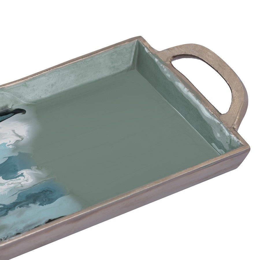 Atlas Lighting Spindrift Tray Set of 2 | Seafoam Green Enamel Metal with Nickel Handles | Serving & Storage | 26.5 x 9 x 2 in | Model AC11604-01S