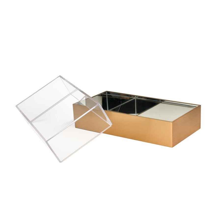 Atlas Lighting Split Decorative Box Rectangle | Brass and Clear Acrylic | Bookshelf & Tabletop Storage | 14 x 7 x 6 in | Model AC11606-01