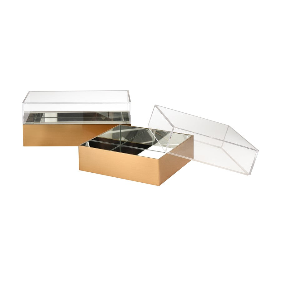 Atlas Lighting Split Decorative Box Rectangle | Brass and Clear Acrylic | Bookshelf & Tabletop Storage | 14 x 7 x 6 in | Model AC11606-01