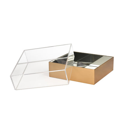 Atlas Lighting Split Decorative Box Square | Brass and Clear Acrylic | Bookshelf & Tabletop Storage | 10 x 10 x 6 in | Model AC11607-01