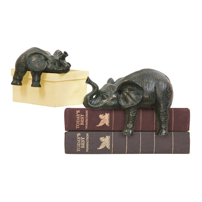 Atlas Lighting Sprawling Elephant Bookends Set of 2 | Aged Bronze Composite | Living Room & Bookshelf Decor | 6 x 2 x 6 in | Model AC11609-01S