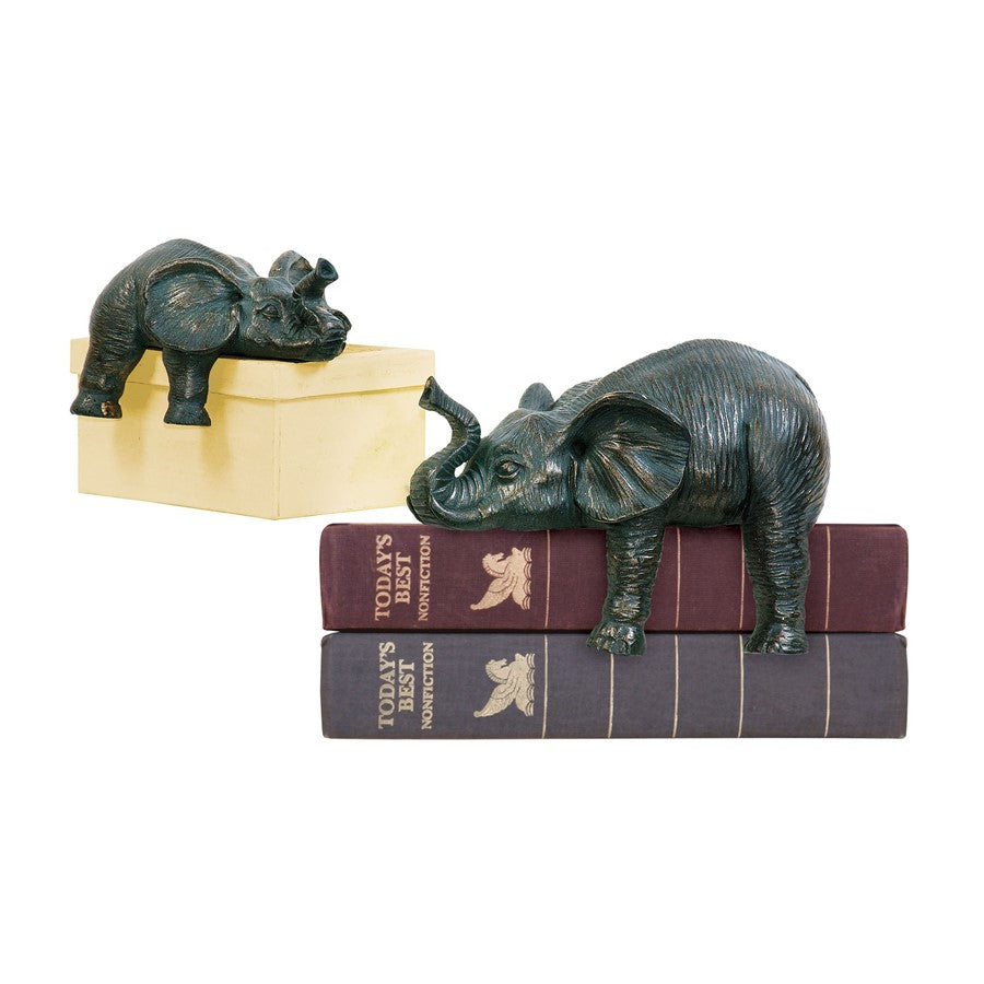 Atlas Lighting Sprawling Elephant Bookends Set of 2 | Aged Bronze Composite | Living Room & Bookshelf Decor | 6 x 2 x 6 in | Model AC11609-01S