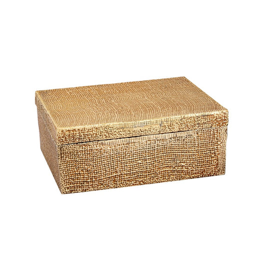 Atlas Lighting Square Linen Texture Box | Antique Brass Metal | Bookshelf & Tabletop Storage | 8 x 8 x 4 in | Model AC11610-01
