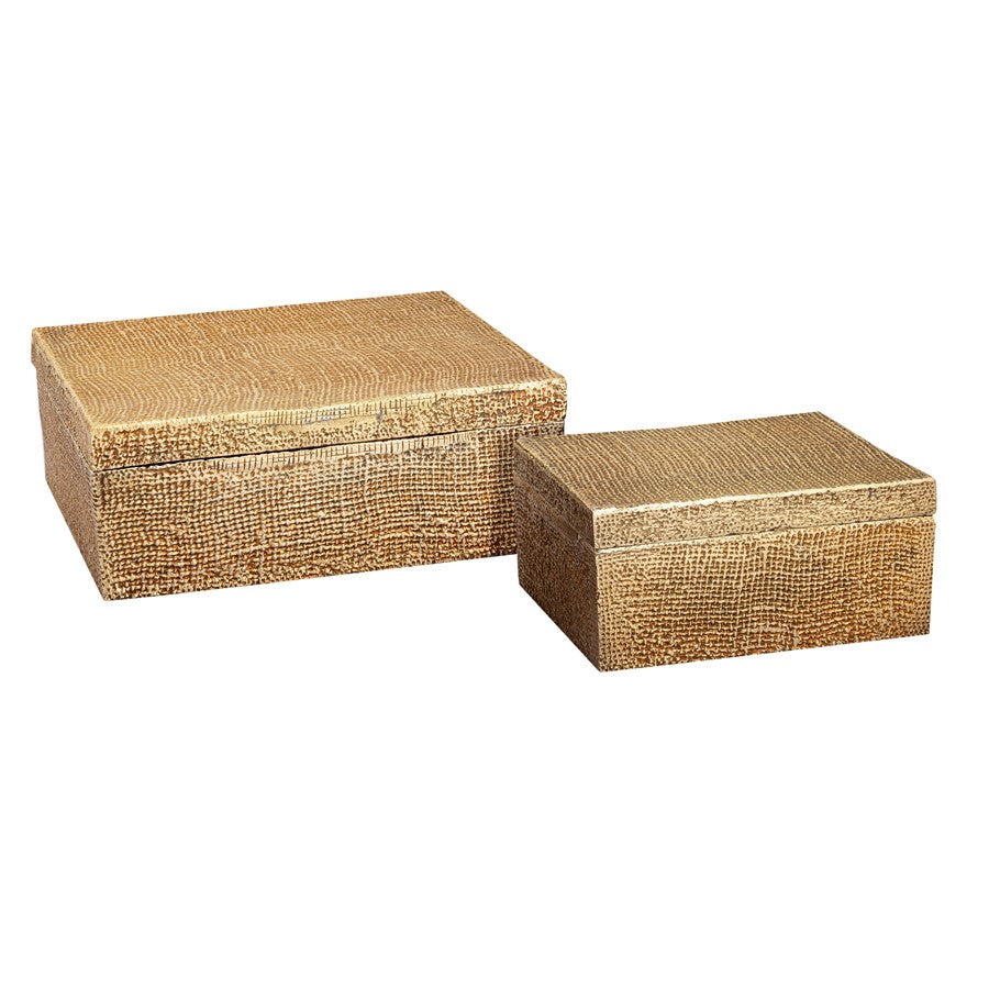 Atlas Lighting Square Linen Texture Box | Antique Brass Metal | Bookshelf & Tabletop Storage | 8 x 8 x 4 in | Model AC11610-01