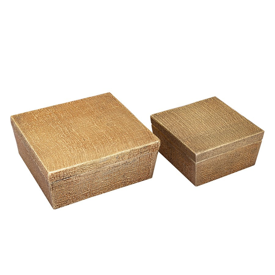 Atlas Lighting Square Linen Texture Box | Antique Brass Metal | Bookshelf & Tabletop Storage | 8 x 8 x 4 in | Model AC11610-01