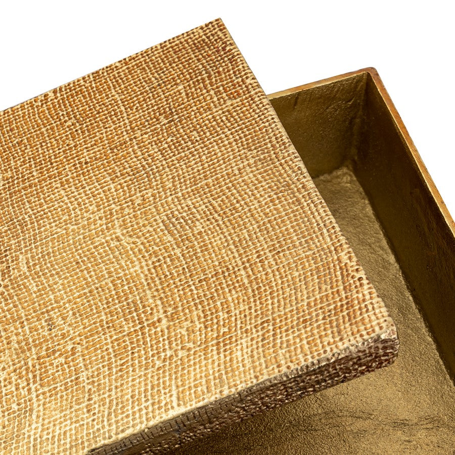 Atlas Lighting Square Linen Texture Box | Antique Brass Metal | Bookshelf & Tabletop Storage | 8 x 8 x 4 in | Model AC11610-01