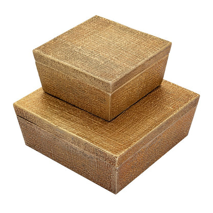 Atlas Lighting Square Linen Texture Box | Antique Brass Metal | Bookshelf & Tabletop Storage | 8 x 8 x 4 in | Model AC11610-01