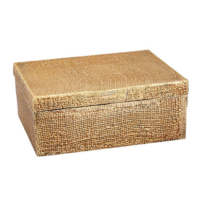 Atlas Lighting Square Linen Texture Box | Antique Brass Metal Storage Box | Living Room & Office Decor | 11 x 11 x 4.25 in | Model AC11610-02