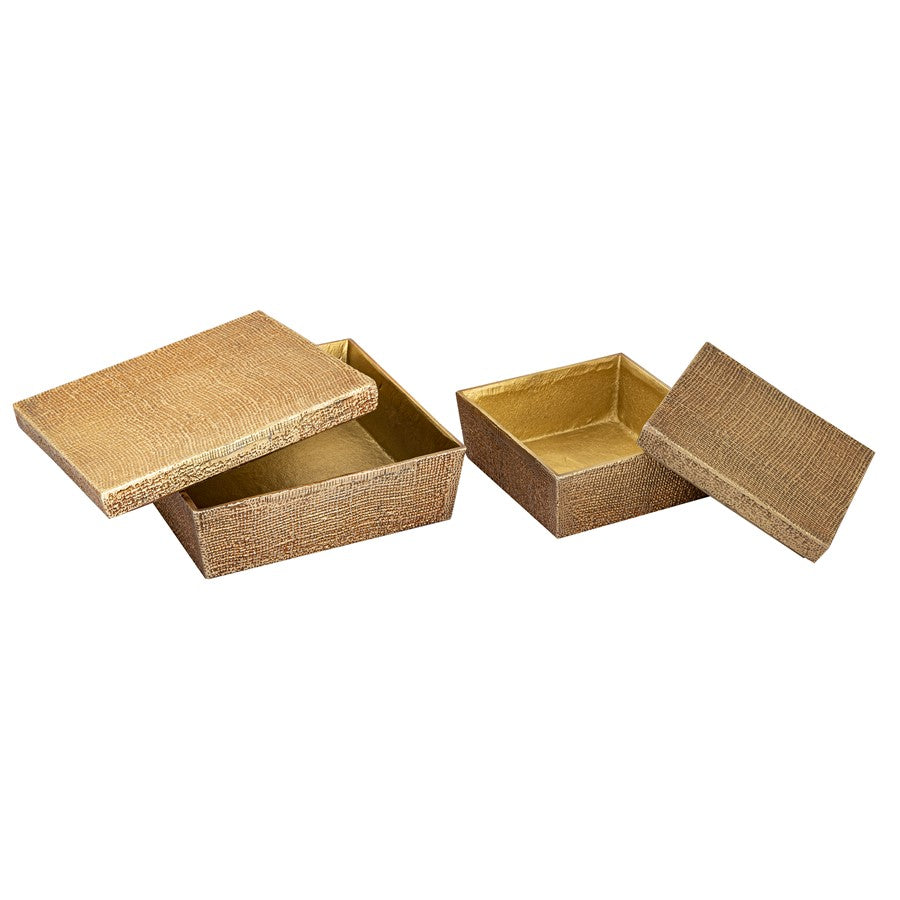 Atlas Lighting Square Linen Texture Box | Antique Brass Metal Storage Box | Living Room & Office Decor | 11 x 11 x 4.25 in | Model AC11610-02