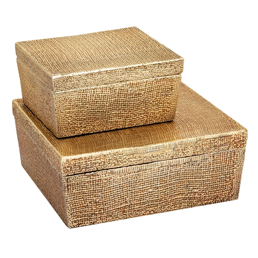 Atlas Lighting Square Linen Texture Box | Antique Brass Metal Storage Box | Living Room & Office Decor | 11 x 11 x 4.25 in | Model AC11610-02