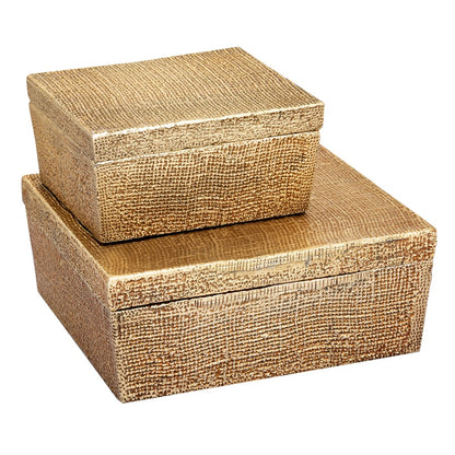 Atlas Lighting Square Linen Texture Box | Antique Brass Metal Storage Box | Living Room & Office Decor | 11 x 11 x 4.25 in | Model AC11610-02