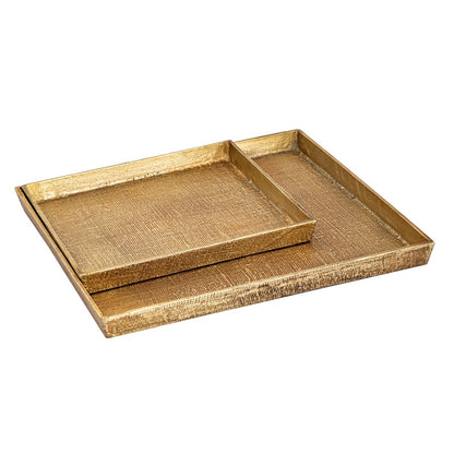 Atlas Lighting Square Linen Texture Tray Set of 2 | Antique Brass Metal Nesting Trays | Coffee Table & Vanity Organizer | Model AC11611-01S