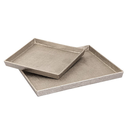 Atlas Lighting Square Linen Texture Tray Set of 2 | Antique Nickel Metal Nesting Trays | Coffee Table & Vanity Organizer | Model AC11611-02S