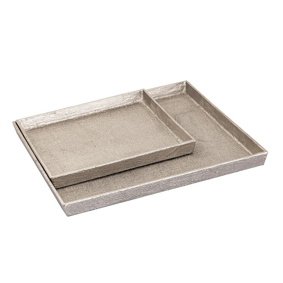 Atlas Lighting Square Linen Texture Tray Set of 2 | Antique Nickel Metal Nesting Trays | Coffee Table & Vanity Organizer | Model AC11611-02S