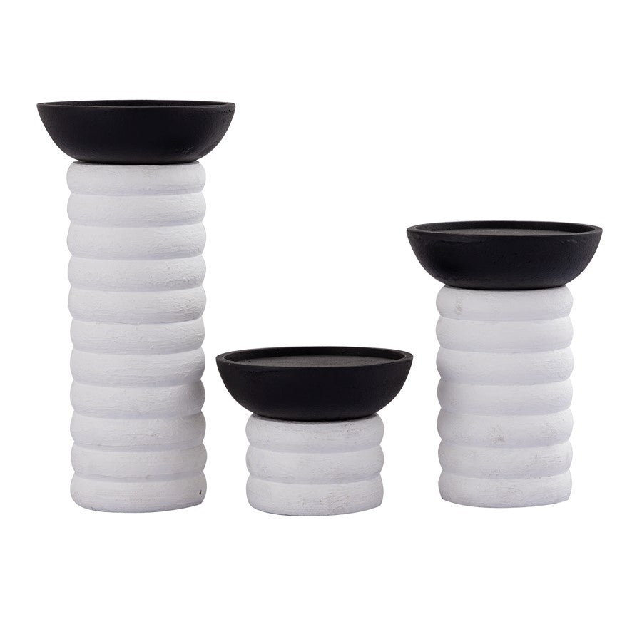 Atlas Lighting Stack Pillar Holder Set of 3 | Plaster White Metal Candle Holders | Mantel & Dining Table Decor | 5 x 5 x 10 in | Model AC11613-01S