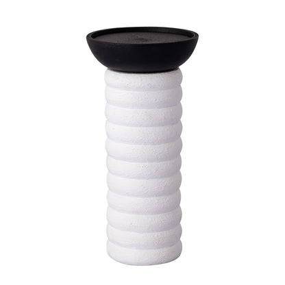 Atlas Lighting Stack Pillar Holder Set of 3 | Plaster White Metal Candle Holders | Mantel & Dining Table Decor | 5 x 5 x 10 in | Model AC11613-01S