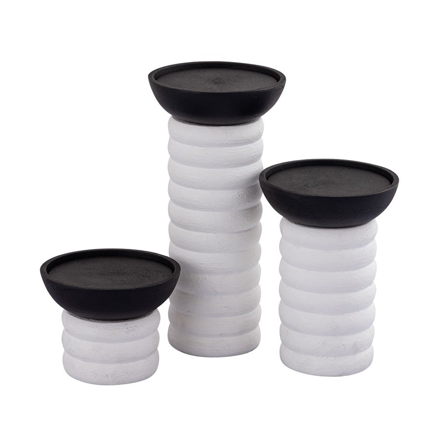Atlas Lighting Stack Pillar Holder Set of 3 | Plaster White Metal Candle Holders | Mantel & Dining Table Decor | 5 x 5 x 10 in | Model AC11613-01S