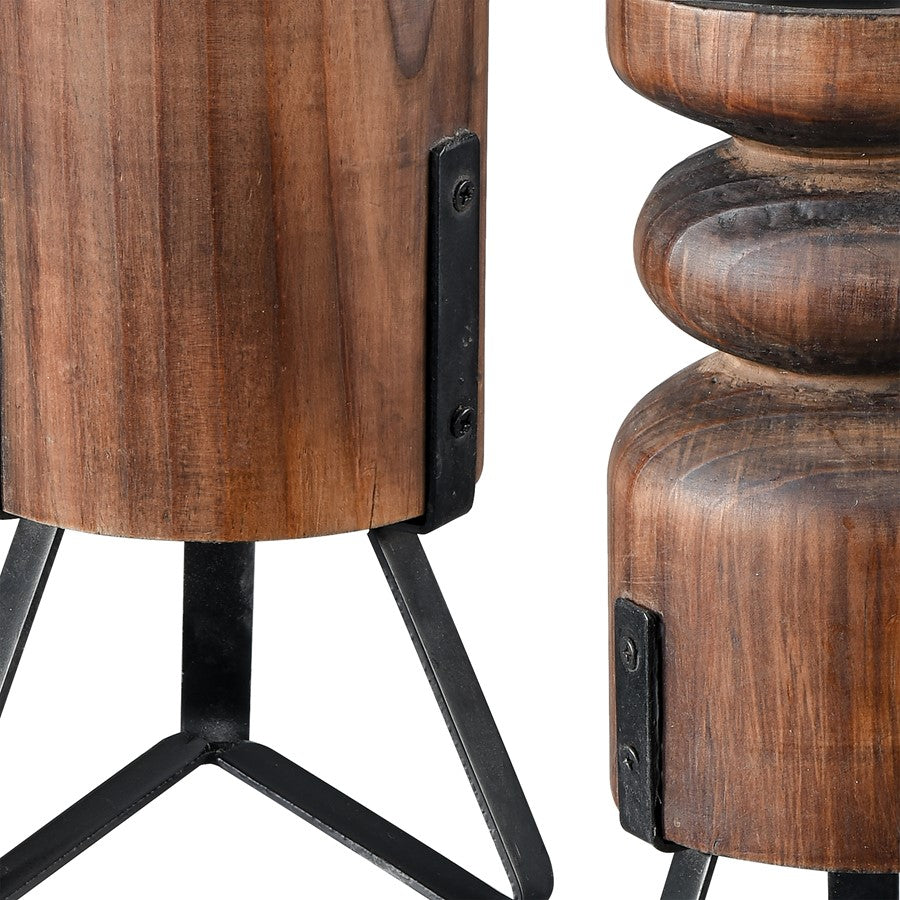 Atlas Lighting Stilton Candleholder, Set of 3 | Transitional Brown Wood & Oil Rubbed Bronze Metal Pillars | Centerpiece & Side | Model AC11617-01S