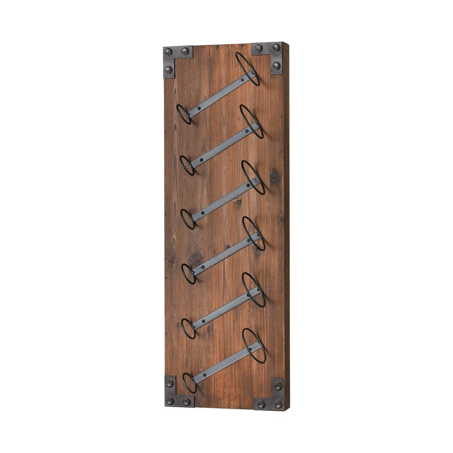Atlas Lighting Stilton Wine Rack | Transitional Brown Wood & Bronze Metal Wall-Mounted Bottle Storage | Kitchen & Dining Room | Model AC11618-01