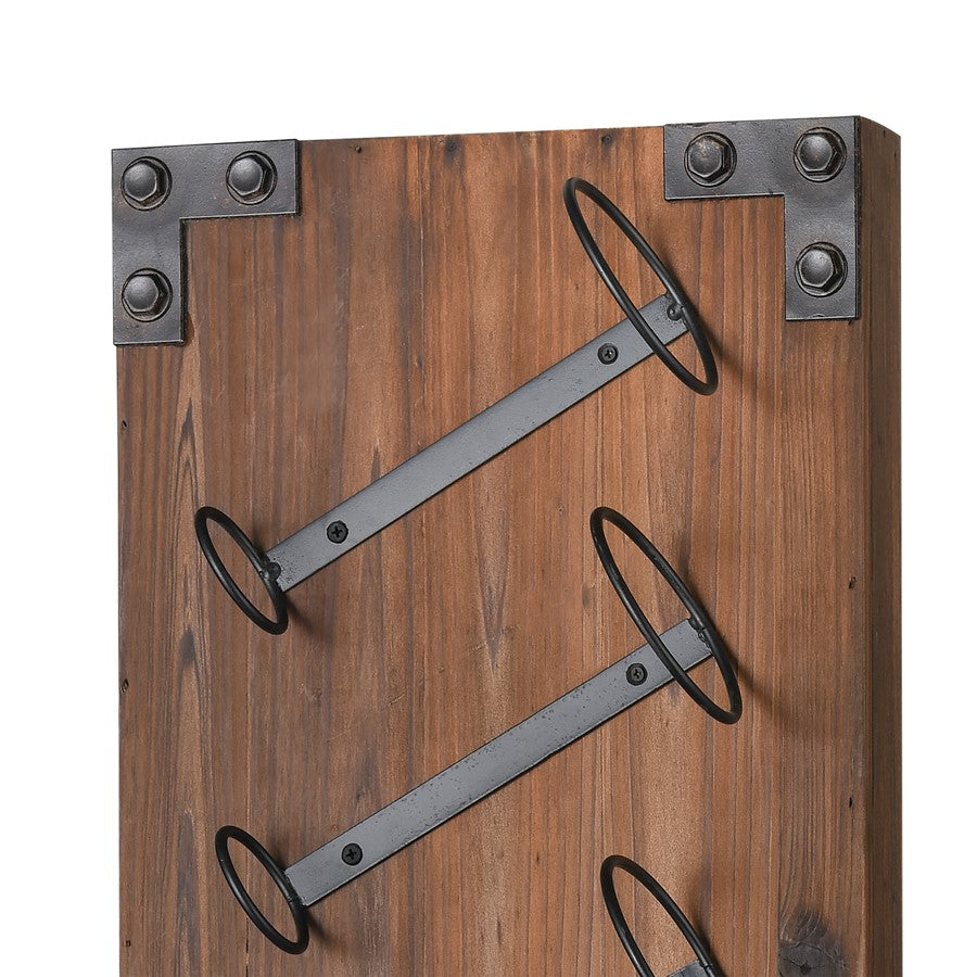 Atlas Lighting Stilton Wine Rack | Transitional Brown Wood & Bronze Metal Wall-Mounted Bottle Storage | Kitchen & Dining Room | Model AC11618-01