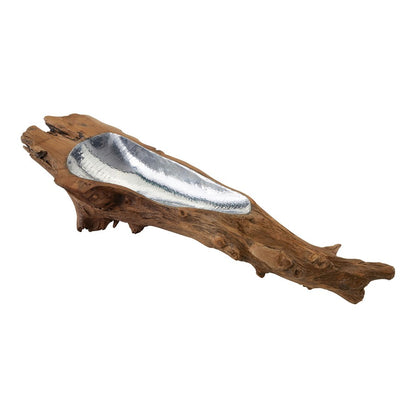 Atlas Lighting Teak Root Bowl Large | Natural Wood & Silver Aluminum | Coffee Table & Entryway Decor | 4in H | Model AC11630-01
