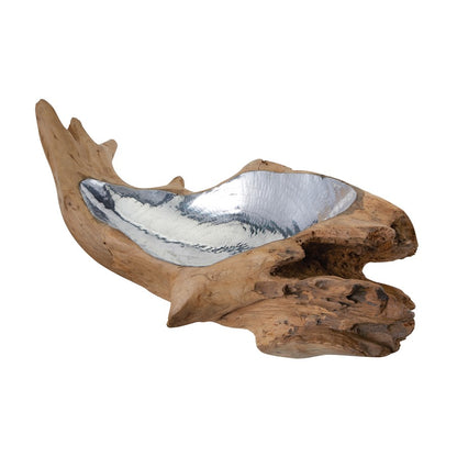 Atlas Lighting Teak Root Bowl Medium | Natural Wood & Silver Aluminum | Coffee Table & Shelf Decor | 5in H | Model AC11631-01