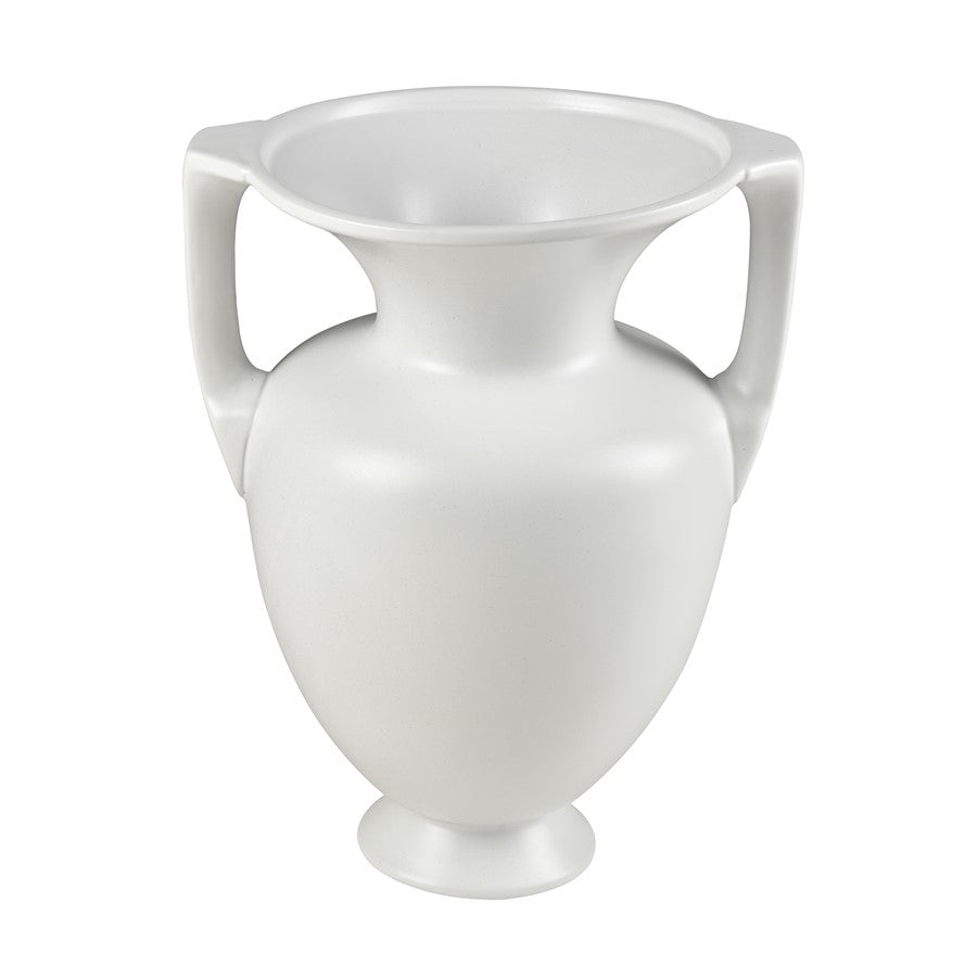 Atlas Lighting Tellis Medium Vase | White Fluted Earthenware with Handles | Living Room & Entryway Decor | 11.75 x 11.75 x 16 in | Model AC11633-01