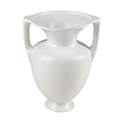 Atlas Lighting Tellis Medium Vase | White Fluted Earthenware with Handles | Living Room & Entryway Decor | 11.75 x 11.75 x 16 in | Model AC11633-01