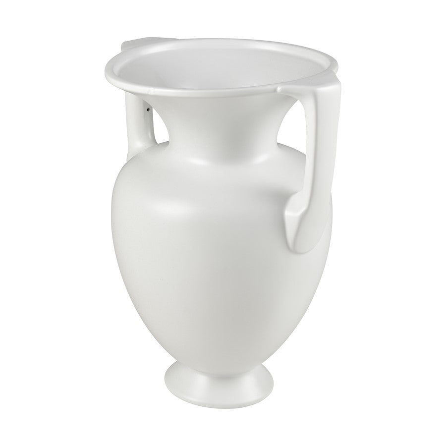 Atlas Lighting Tellis Medium Vase | White Fluted Earthenware with Handles | Living Room & Entryway Decor | 11.75 x 11.75 x 16 in | Model AC11633-01
