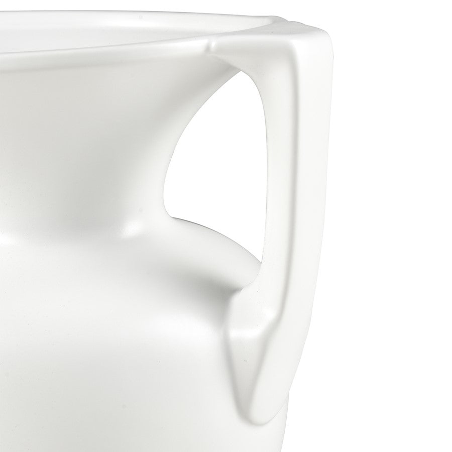 Atlas Lighting Tellis Medium Vase | White Fluted Earthenware with Handles | Living Room & Entryway Decor | 11.75 x 11.75 x 16 in | Model AC11633-01