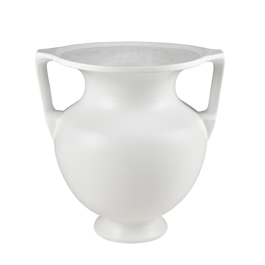 Atlas Lighting Tellis Large Vase | White Fluted Earthenware with Handles | Living Room & Entryway Decor | 17.5 x 17.5 x 18 in | Model AC11633-02