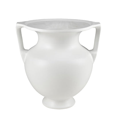 Atlas Lighting Tellis Large Vase | White Fluted Earthenware with Handles | Living Room & Entryway Decor | 17.5 x 17.5 x 18 in | Model AC11633-02