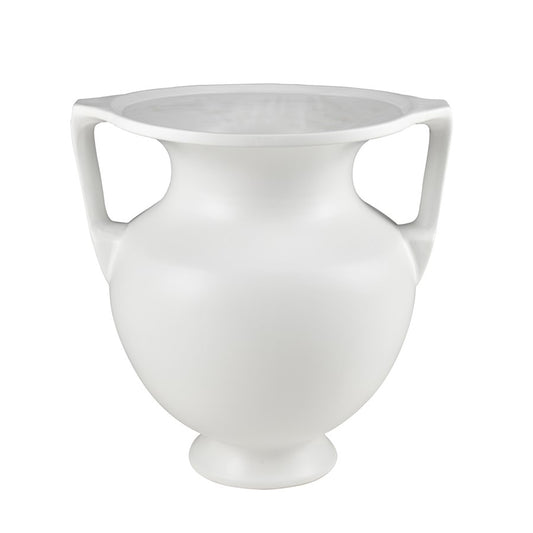 Atlas Lighting Tellis Large Vase | White Fluted Earthenware with Handles | Living Room & Entryway Decor | 17.5 x 17.5 x 18 in | Model AC11633-02