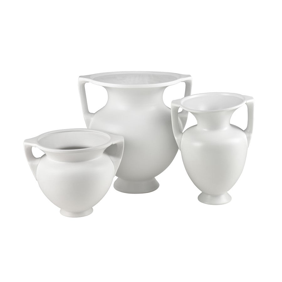 Atlas Lighting Tellis Large Vase | White Fluted Earthenware with Handles | Living Room & Entryway Decor | 17.5 x 17.5 x 18 in | Model AC11633-02