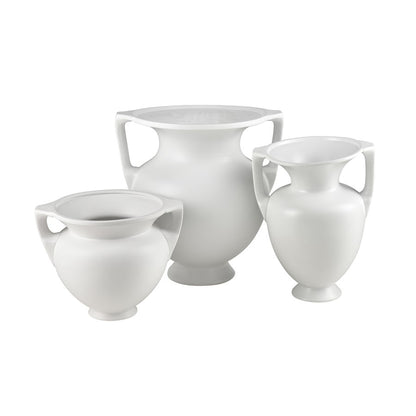 Atlas Lighting Tellis Large Vase | White Fluted Earthenware with Handles | Living Room & Entryway Decor | 17.5 x 17.5 x 18 in | Model AC11633-02