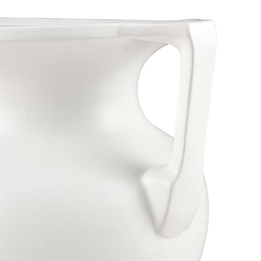 Atlas Lighting Tellis Large Vase | White Fluted Earthenware with Handles | Living Room & Entryway Decor | 17.5 x 17.5 x 18 in | Model AC11633-02