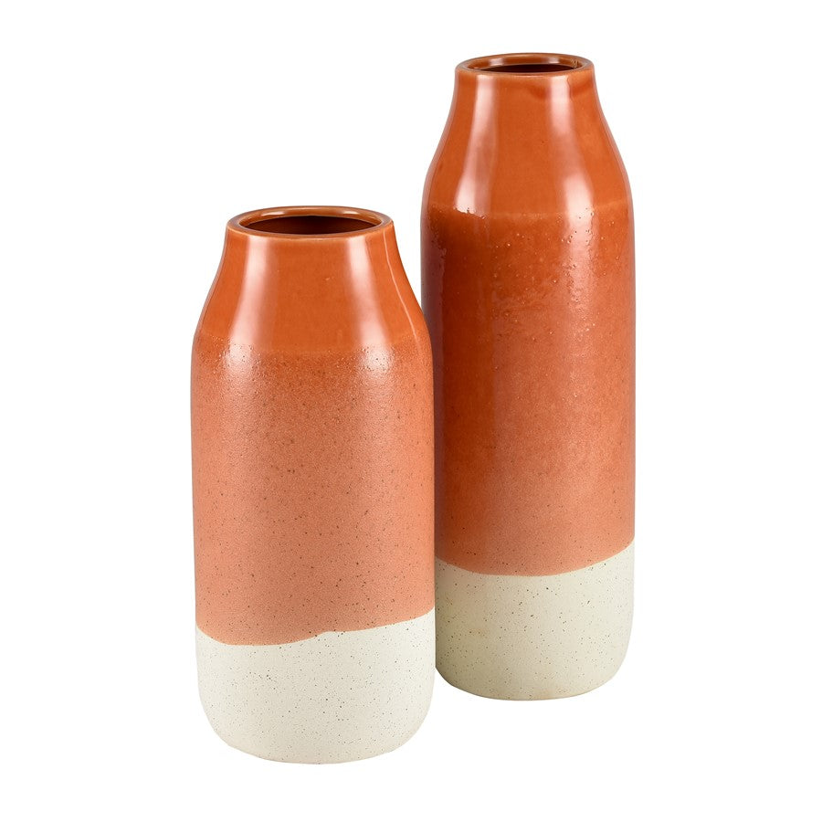 Atlas Lighting Terra Small Vase | Coral & Cream Earthenware | Living Room & Entryway Decor | 5.75 x 5.75 x 12 in | Model AC11635-01