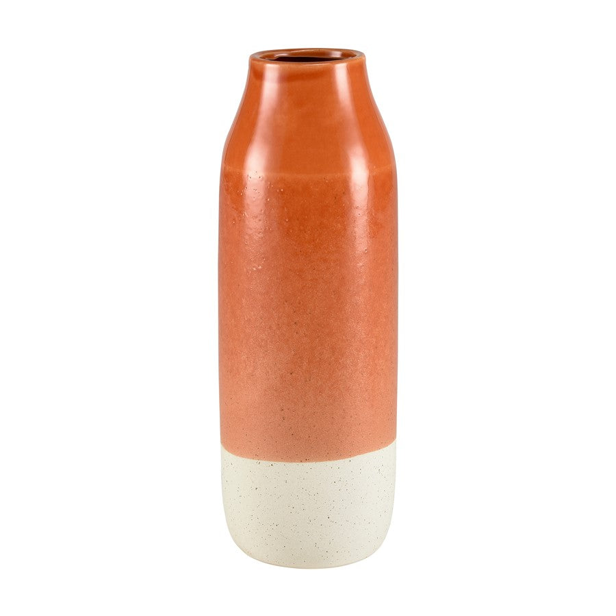 Atlas Lighting Terra Large Vase | Coral & Cream Earthenware | Living Room & Entryway Decor | 5.25 x 5.25 x 14.75 in | Model AC11635-02
