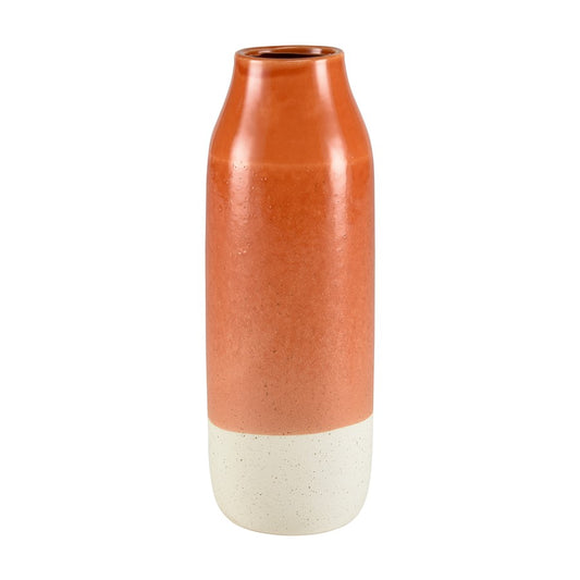 Atlas Lighting Terra Large Vase | Coral & Cream Earthenware | Living Room & Entryway Decor | 5.25 x 5.25 x 14.75 in | Model AC11635-02
