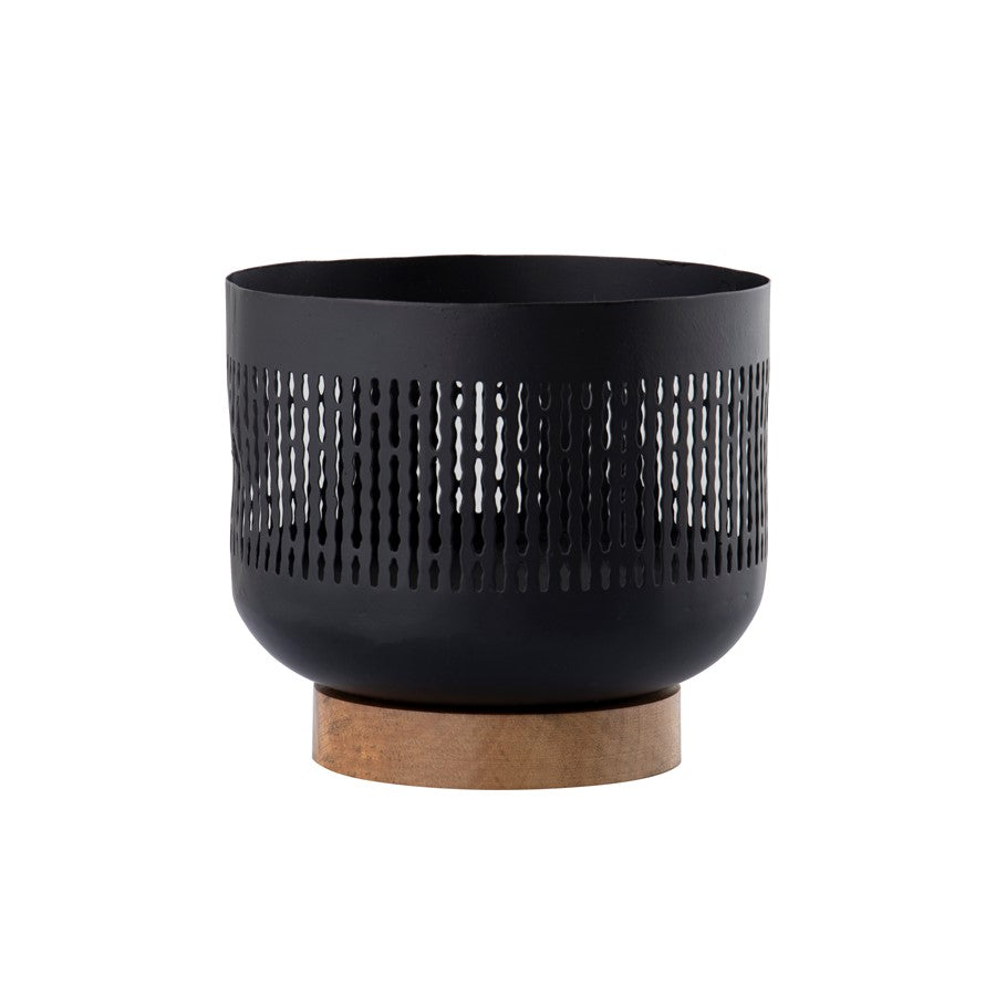 Atlas Lighting Terrell Small Hurricane | Matte Black Metal & Natural Wood | Living Room & Entryway Decor | 8 x 8 x 7 in | Model AC11636-01