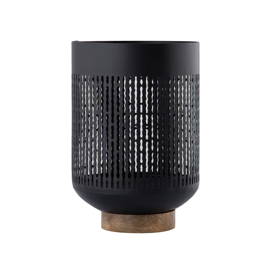 Atlas Lighting Terrell Medium Hurricane | Matte Black Metal & Natural Wood | Living Room & Entryway Decor | 7 x 7 x 10 in | Model AC11636-02